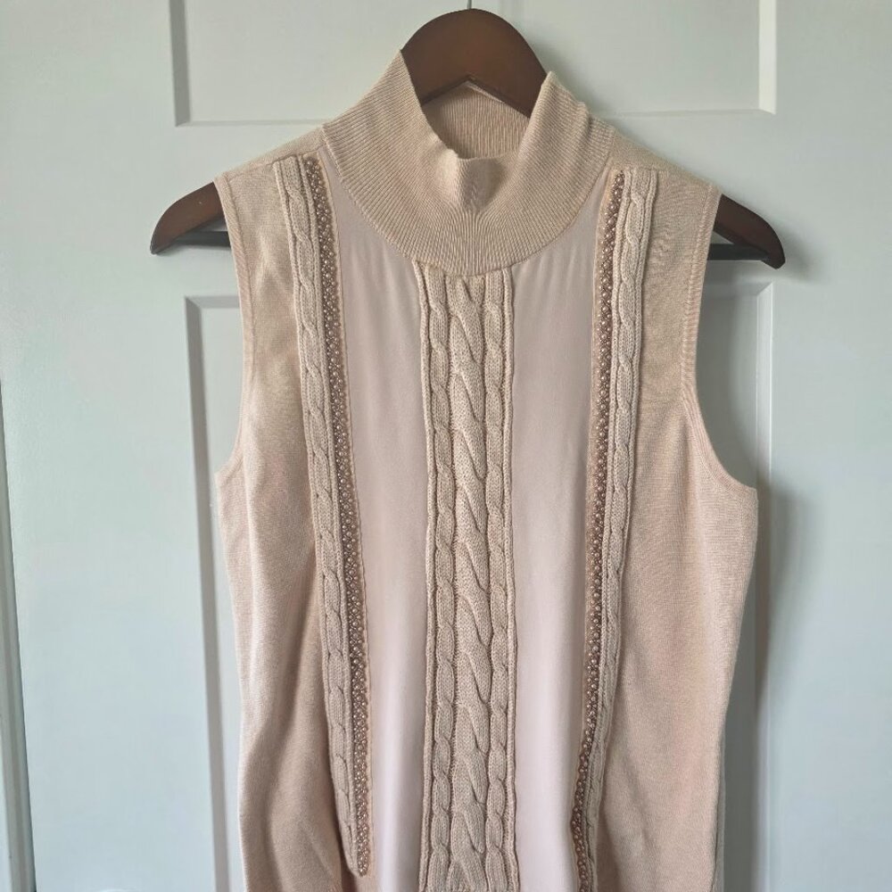 WHBM Blush Sleeveless Mock Turtleneck Sweater Beaded Size S